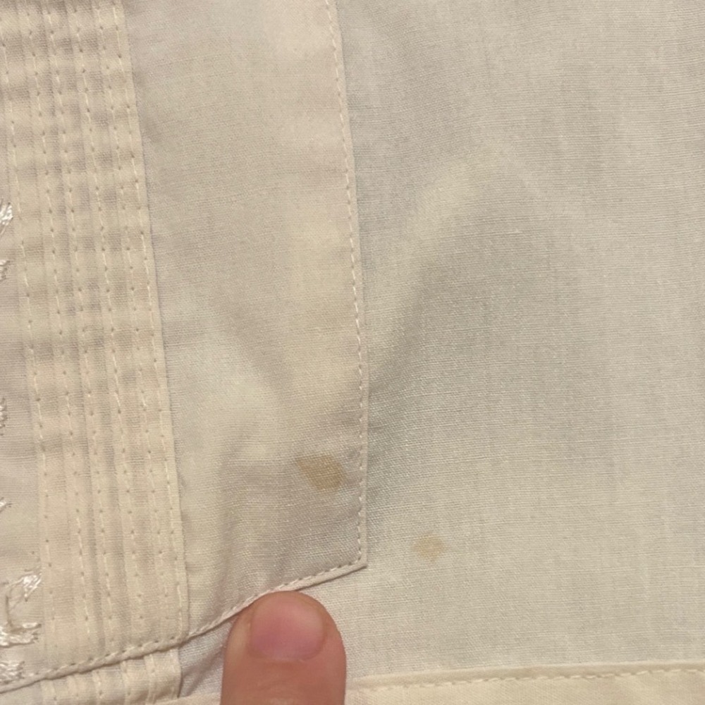 Guayabera Yucateca Mens XL Short Sleeve Embroidered Permanent Press Shirt Beige - Picture 8 of 11